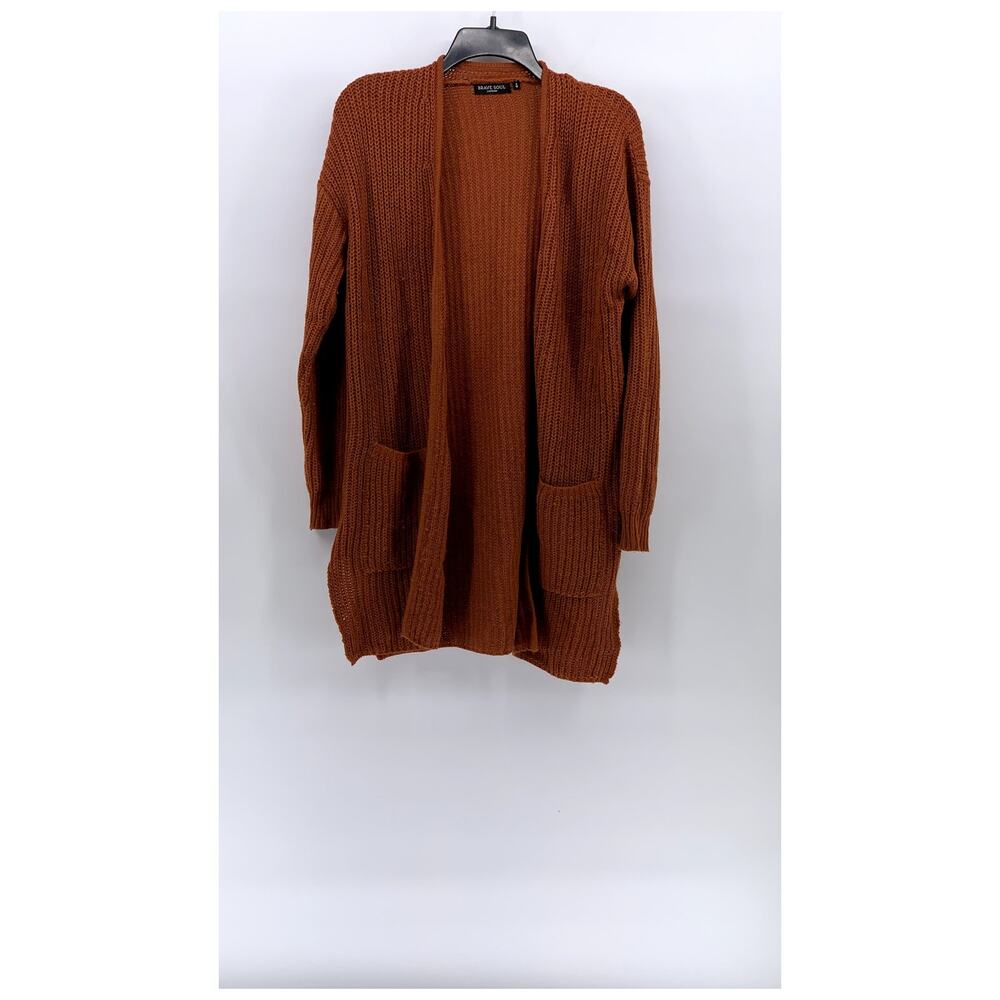 BRAVE SOUL LONDON Women's Rust Orange Knit Open-Front Long Sleeve Cardigan SZ S